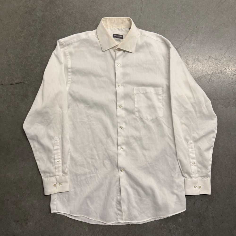 Van Heusen Mens White Regular Fit Wrinkle Free Dress Shirt 15-15.5 32/33 M 4232